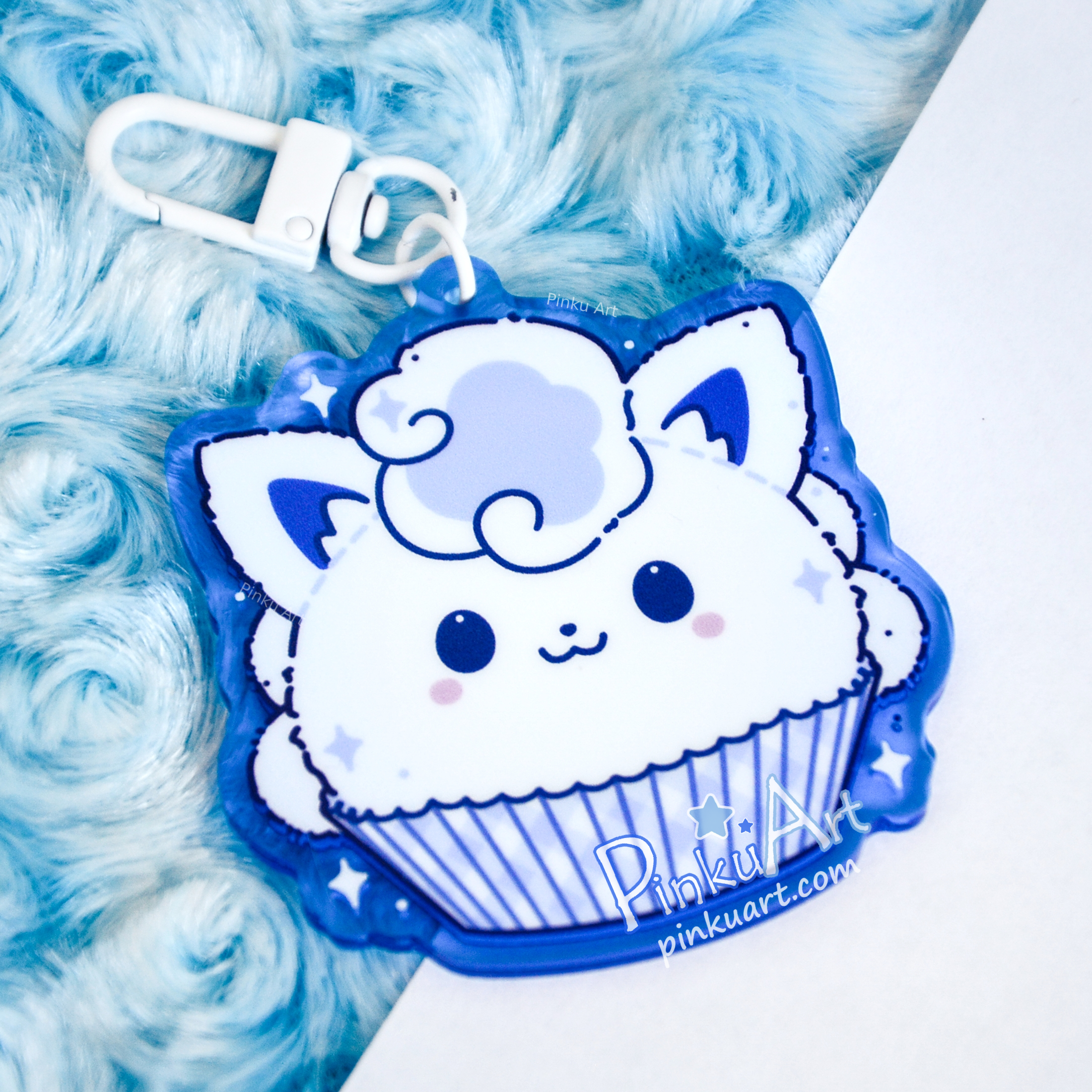 Winter Fox Mochi TO GO - Kawaii Acrylic Anime Keychain, double sided
