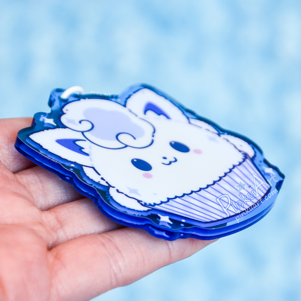 Winter Fox Mochi TO GO - Kawaii Acrylic Anime Keychain, double sided
