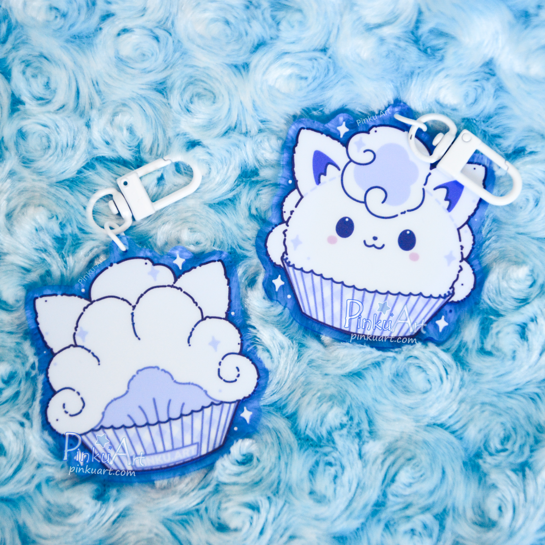 Winter Fox Mochi TO GO - Kawaii Acrylic Anime Keychain, double sided