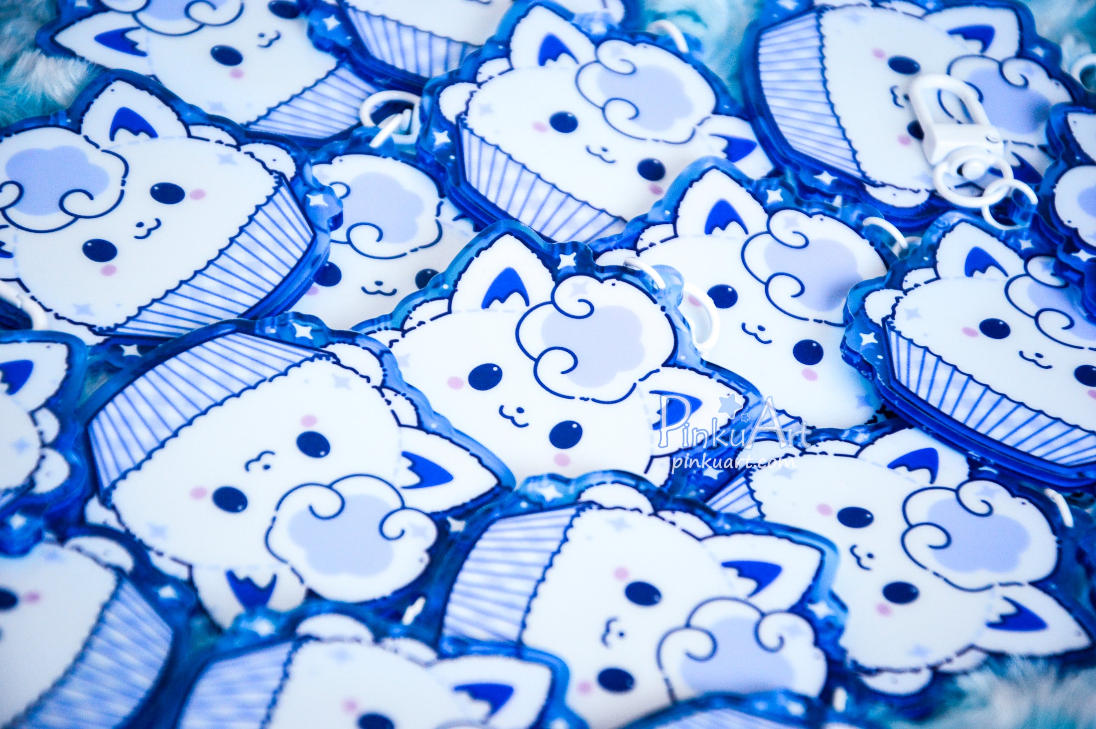 Winter Fox Mochi TO GO - Kawaii Acrylic Anime Keychain, double sided