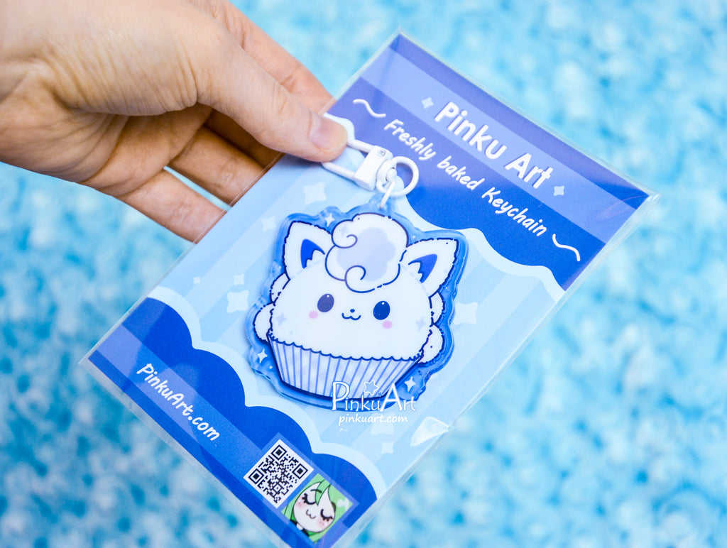 Winter Fox Mochi TO GO - Kawaii Acrylic Anime Keychain, double sided
