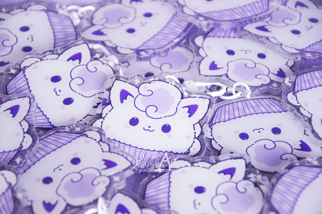 Lavender Fox Mochi TO GO - Kawaii Acrylic Anime Keychain, double sided