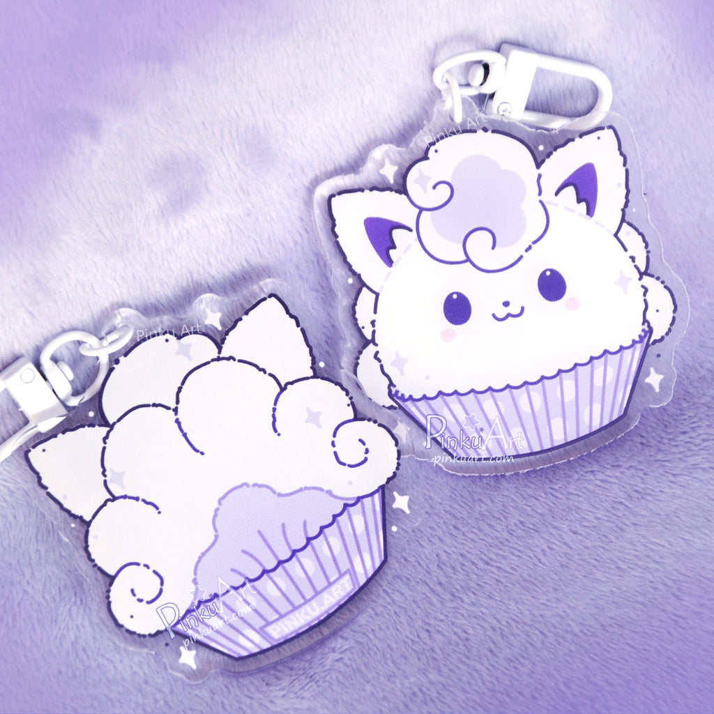 Lavender Fox Mochi TO GO - Kawaii Acrylic Anime Keychain, double sided