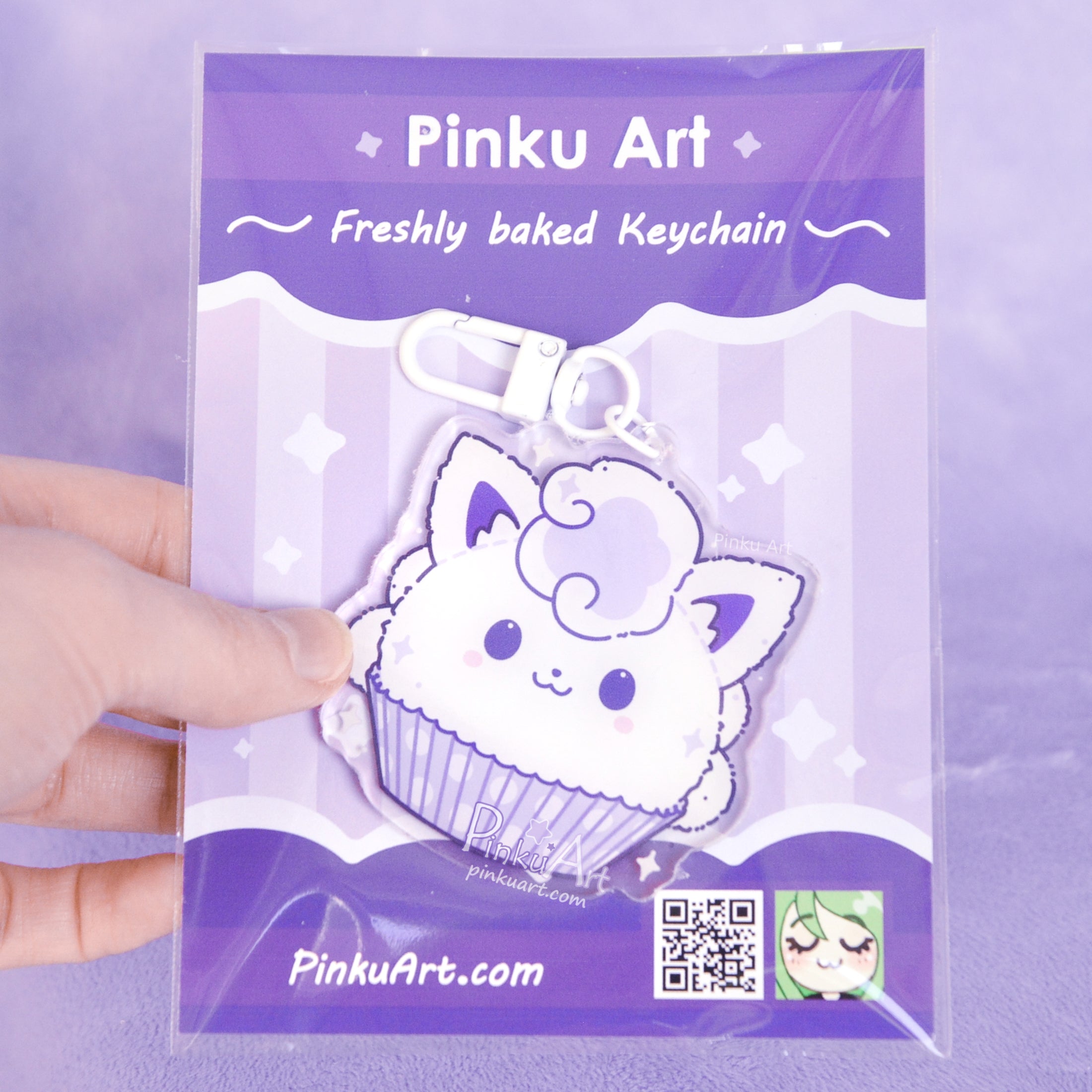 Lavender Fox Mochi TO GO - Kawaii Acrylic Anime Keychain, double sided