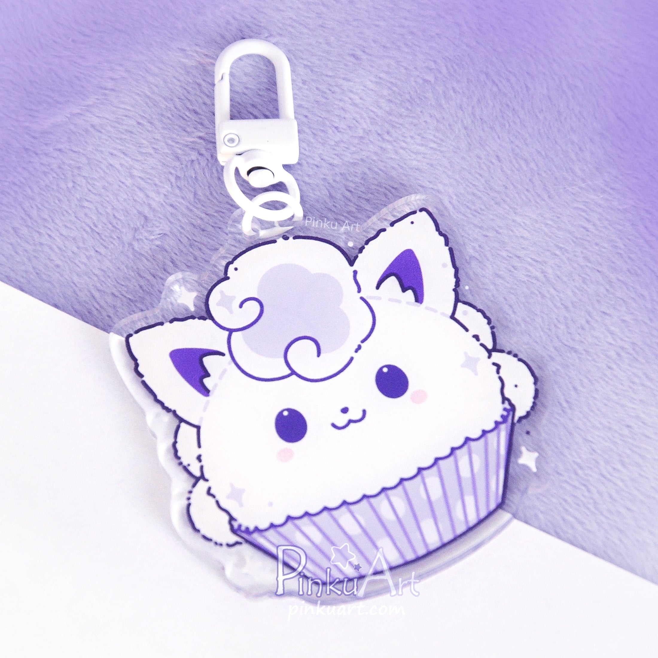 Lavender Fox Mochi TO GO - Kawaii Acrylic Anime Keychain, double sided