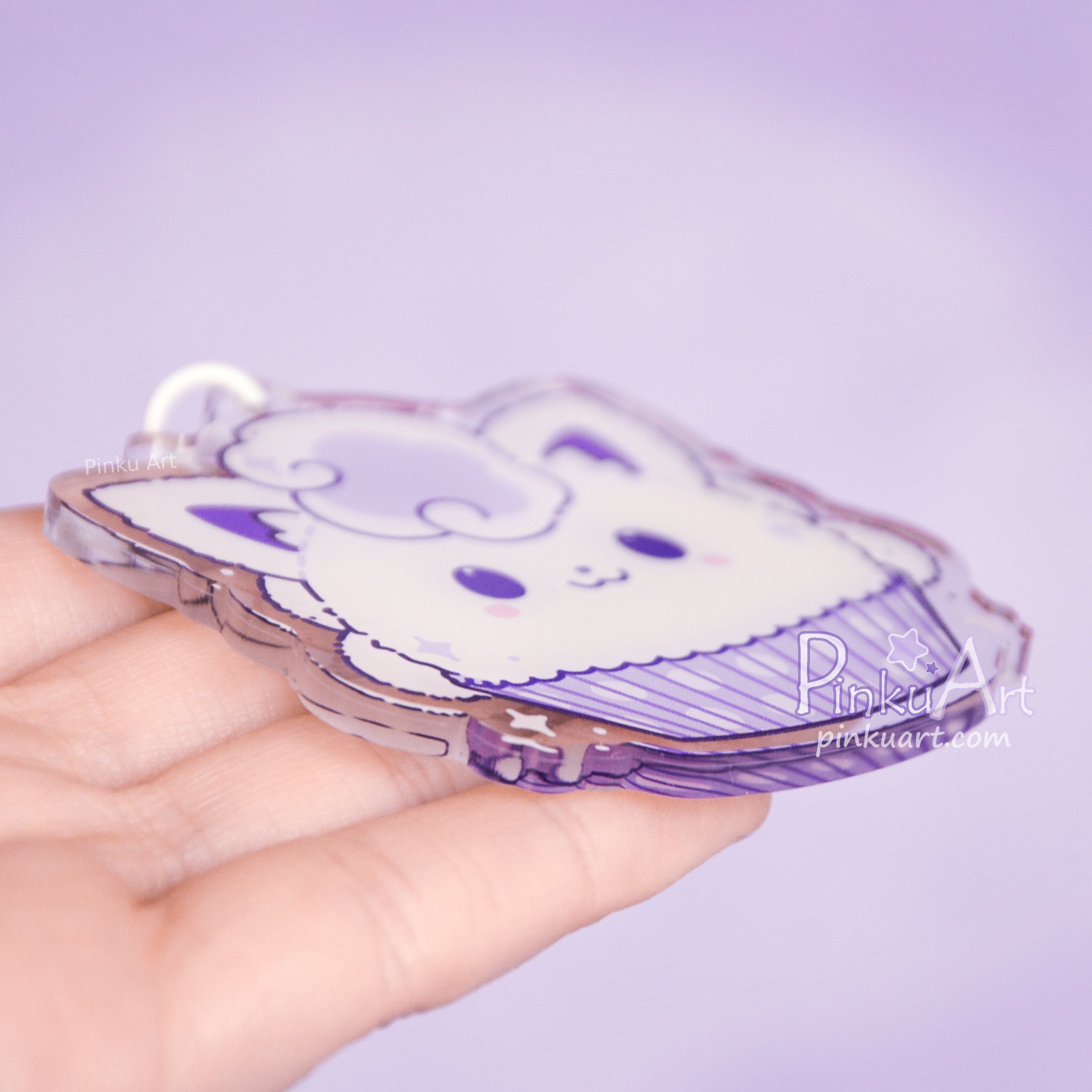 Lavender Fox Mochi TO GO - Kawaii Acrylic Anime Keychain, double sided