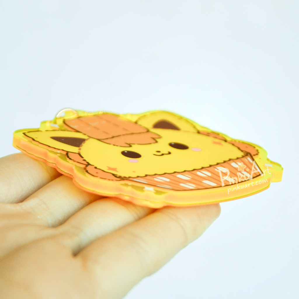 Lemon Fox Mochi TO GO - Kawaii Acrylic Anime Keychain, double sided