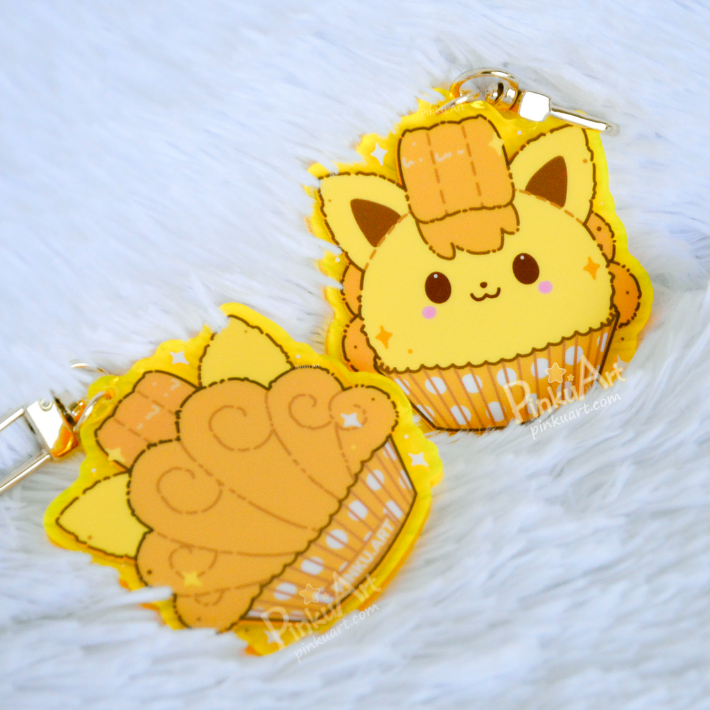 Lemon Fox Mochi TO GO - Kawaii Acrylic Anime Keychain, double sided
