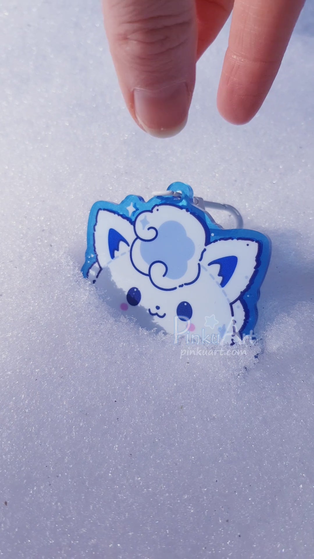 Winter Fox Mochi TO GO - Kawaii Acrylic Anime Keychain, double sided